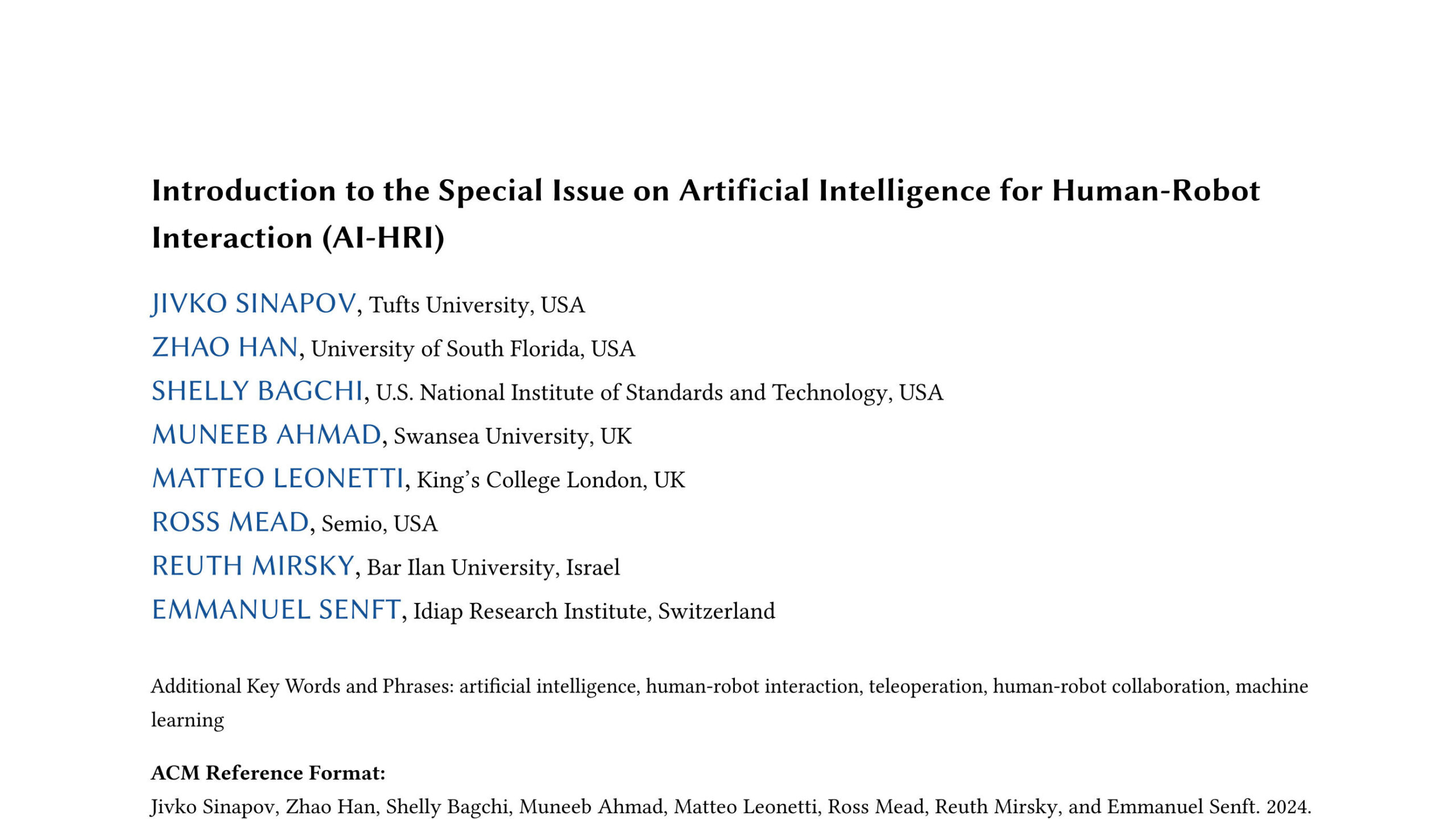 THRI Special Issue on Artificial Intelligence for Human Robot Interaction AI HRI scaled