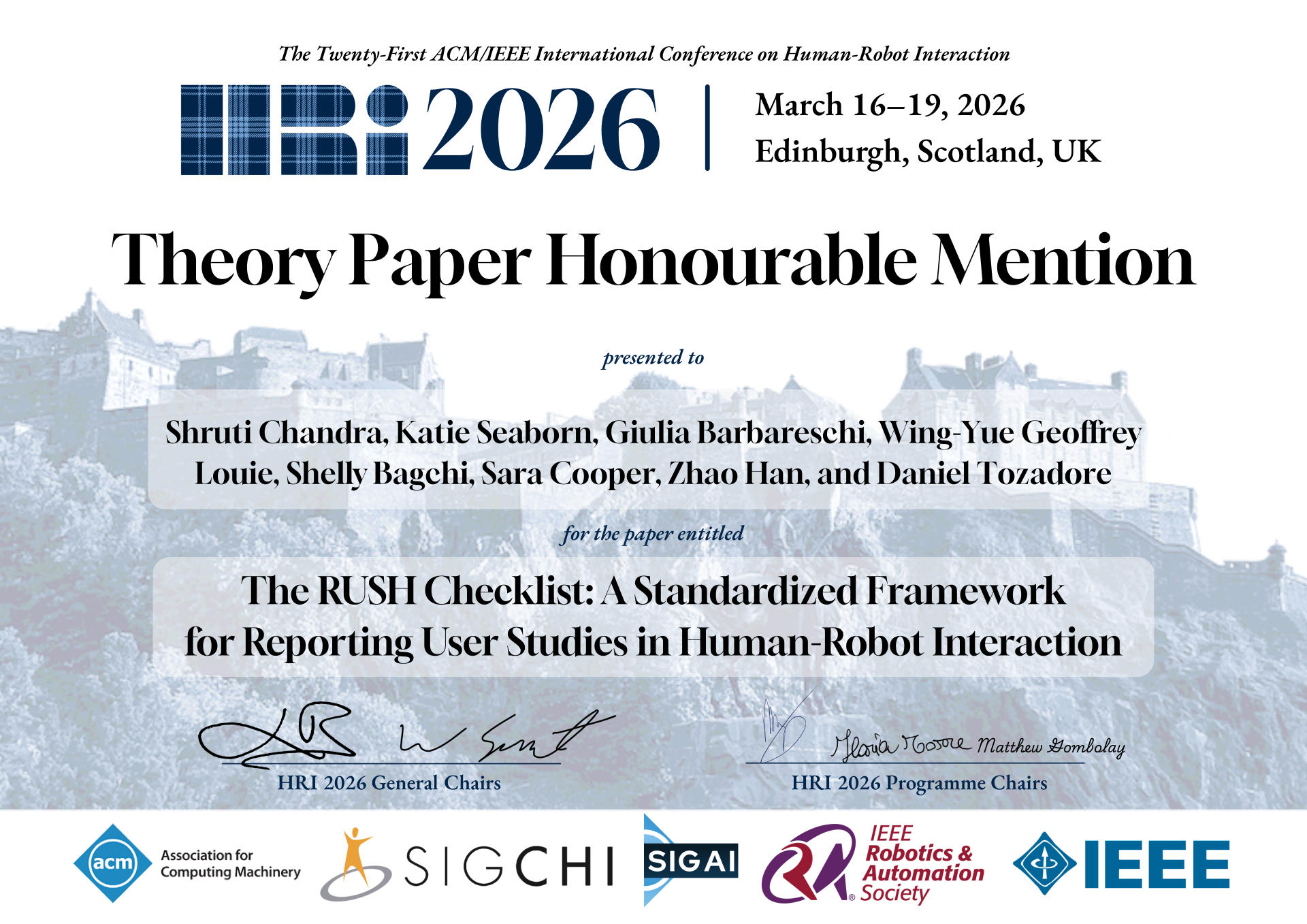 HRI 2026 Theory Paper Honourable Mention